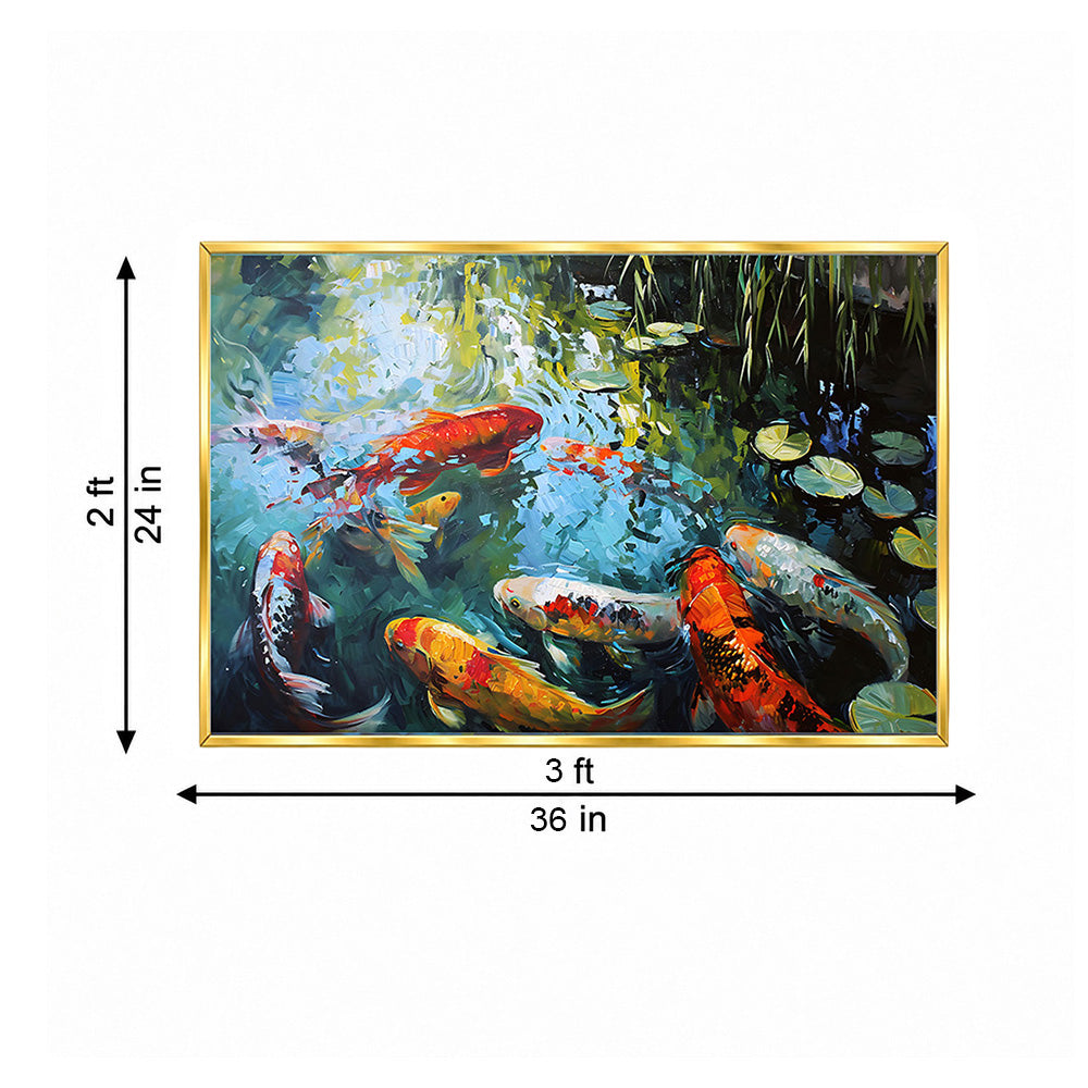Koi Pond Nature Wall Painting | Canvas Wall Art for Living Room, Bedroom & Office