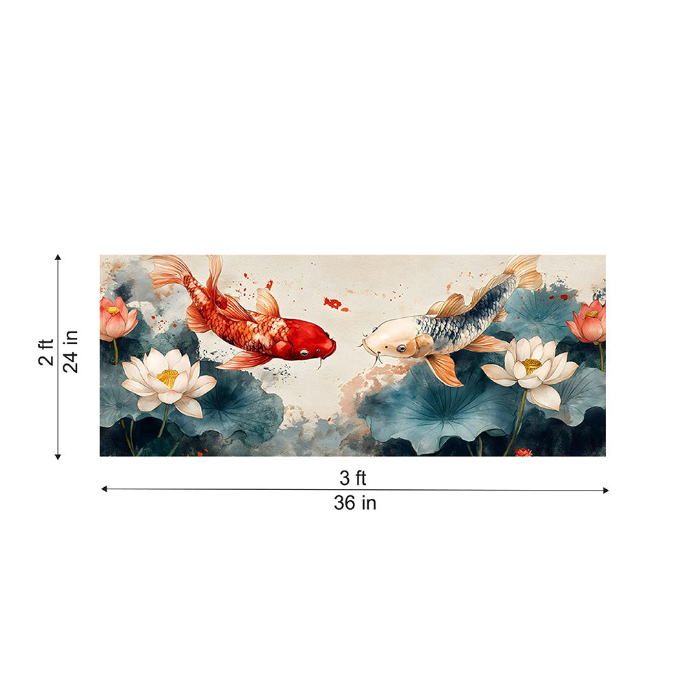 Koi Fish Panorama Wall Painting | Canvas Wall Art for Living Room, Bedroom & Office