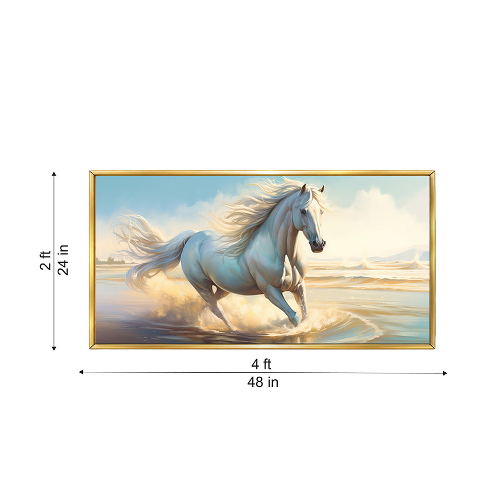 White Running Horse Wall Painting | Canvas Wall Art for Living Room, Bedroom & Office