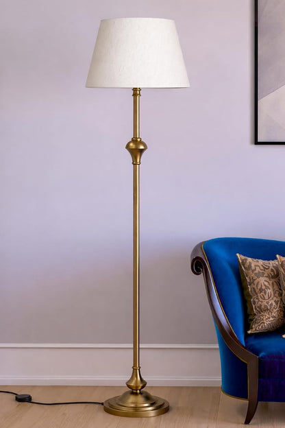 Royal Floor Lamp Antique Brass with Off White Shade