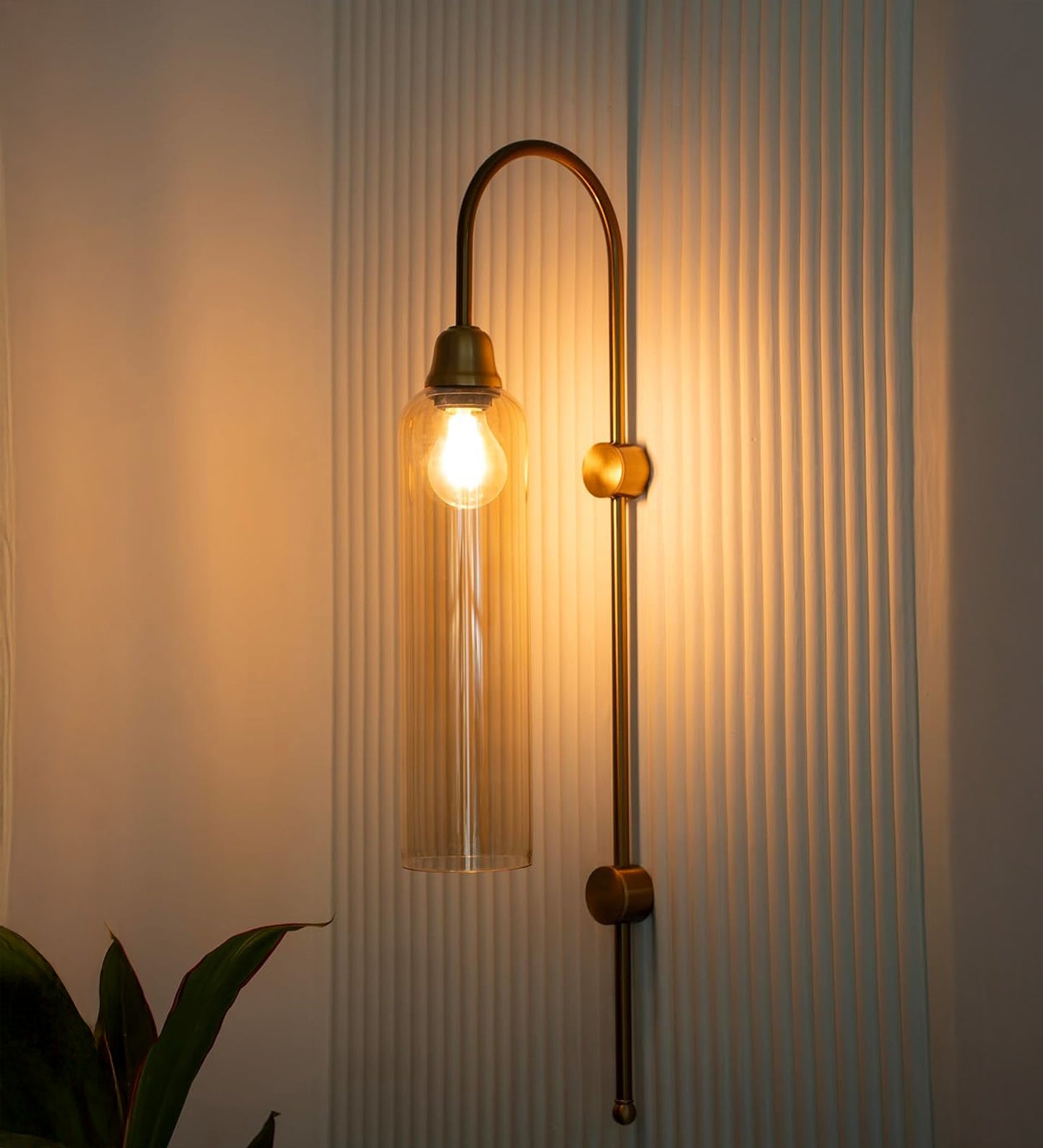 Modern Wall Lamp Antique Brass with Golden Glass