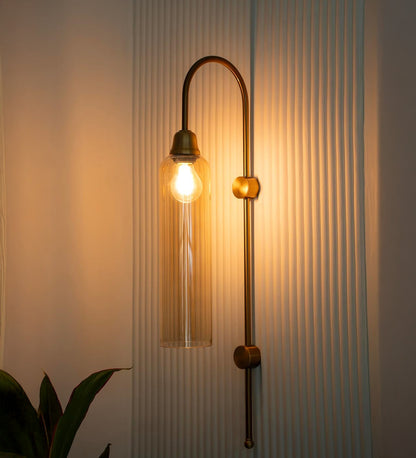 Modern Wall Lamp Antique Brass with Golden Glass