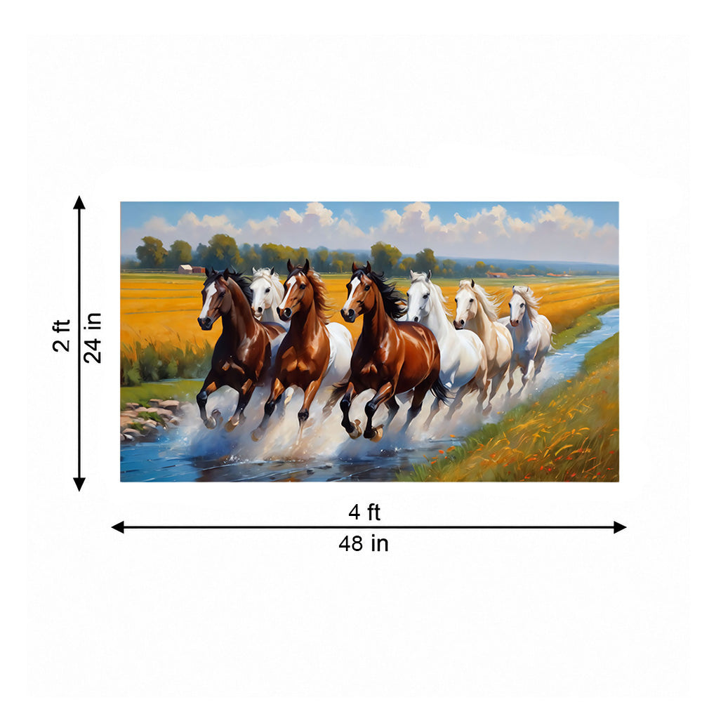 Sepia Homes Running Horses Landscape Wall Painting | Canvas Wall Art for Living Room, Bedroom & Office