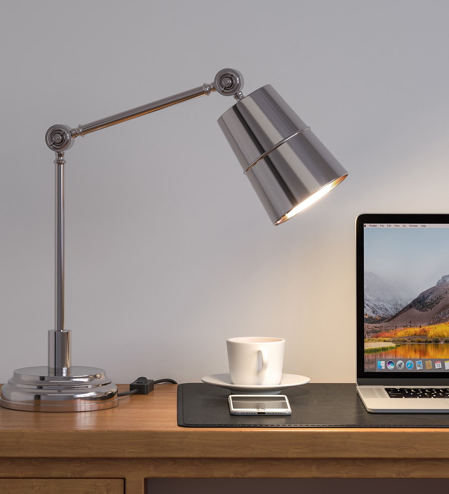 Adjustable Study Desk Lamp, Nickel – Movable Arm
