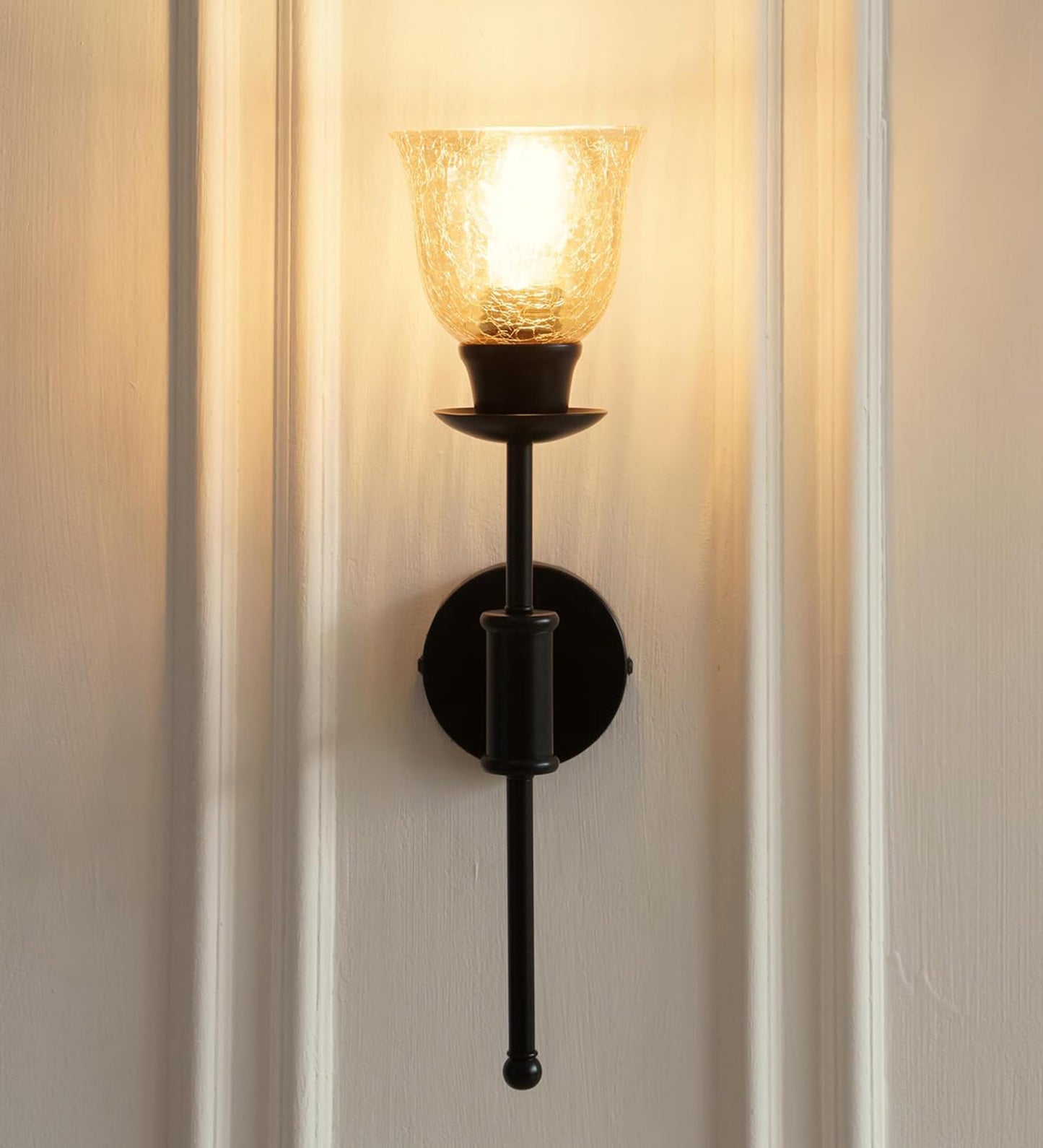 Black Spacer Wall Lamp with Crackled Cup Glass