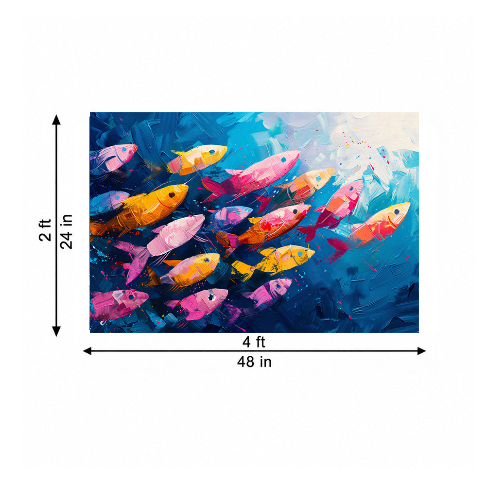 Colorful Fish School Wall Painting | Canvas Wall Art for Living Room, Bedroom & Office