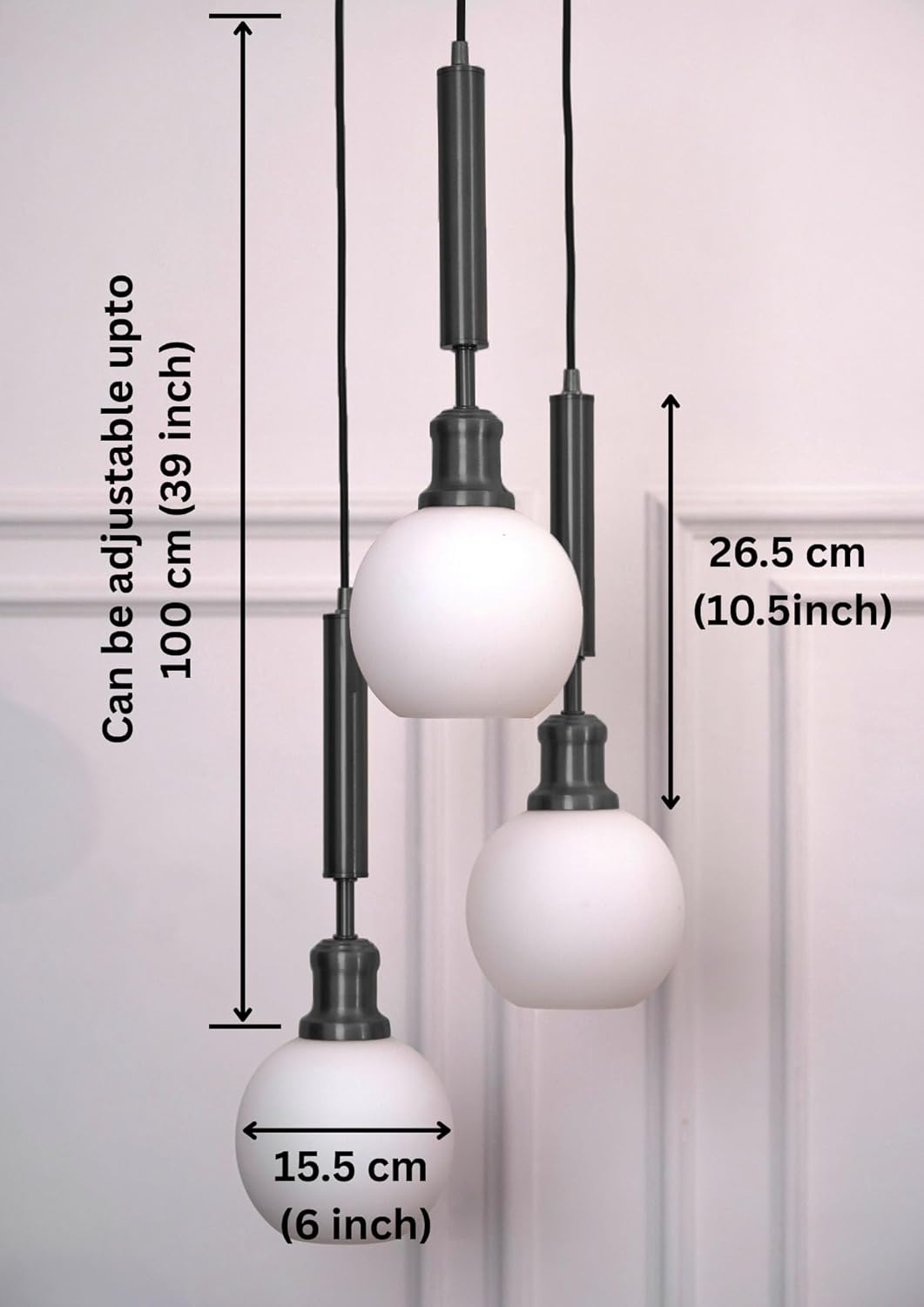 Black Triple Globe Pendant with Frosted White Glass