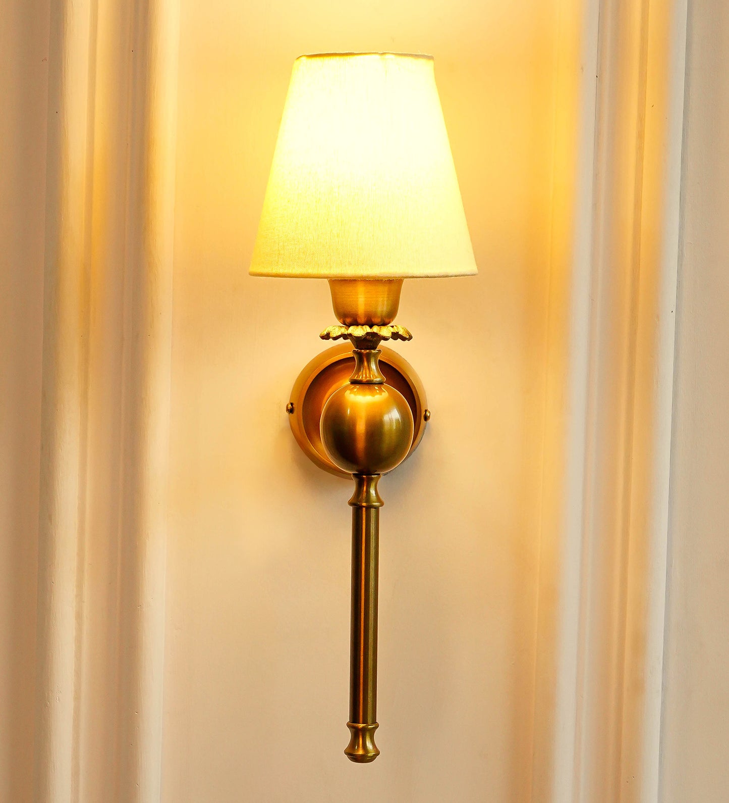 Ball Wall Lamp with Cream Fabric Shade