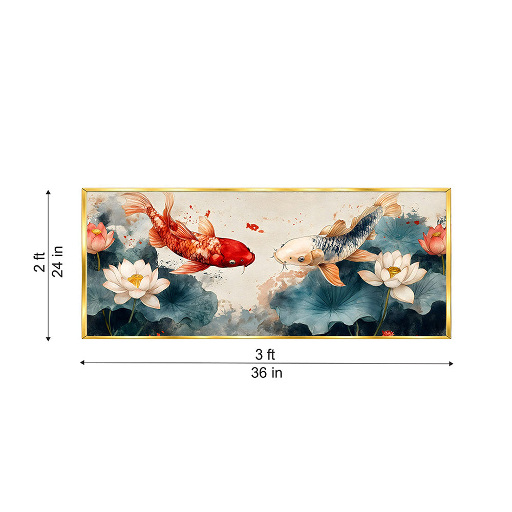 Koi Fish Panorama Wall Painting | Canvas Wall Art for Living Room, Bedroom & Office