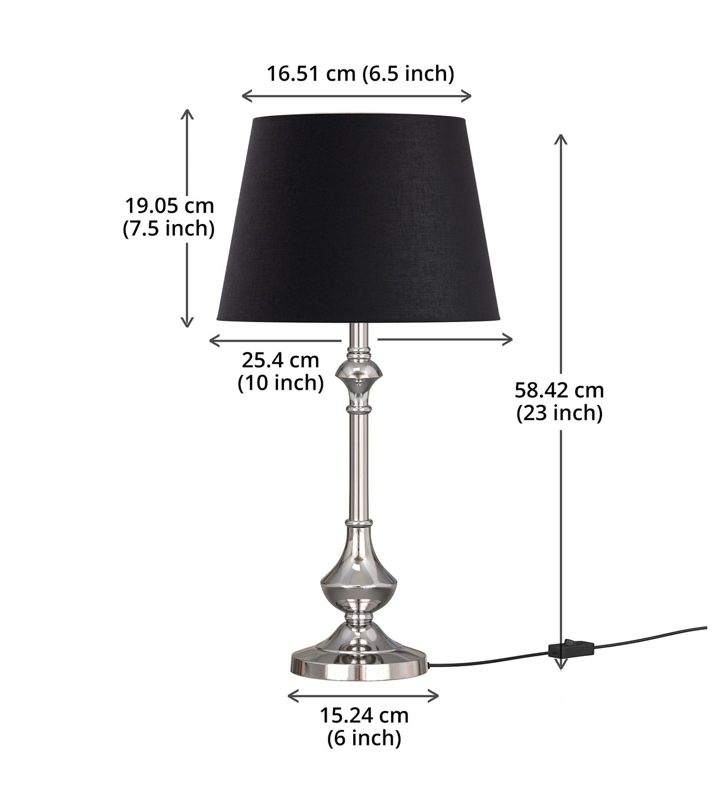 Nickel Aluminium Table Lamp (22") – Black 10" Shade