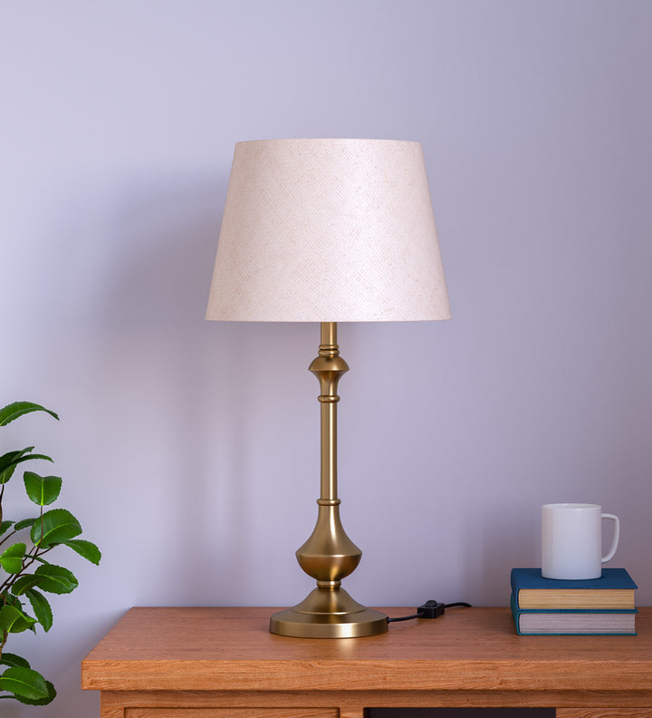 Brass Antique Gold Finish Table Lamp 22 Inches Height with Off White 10 Inches Diameter Lampshade