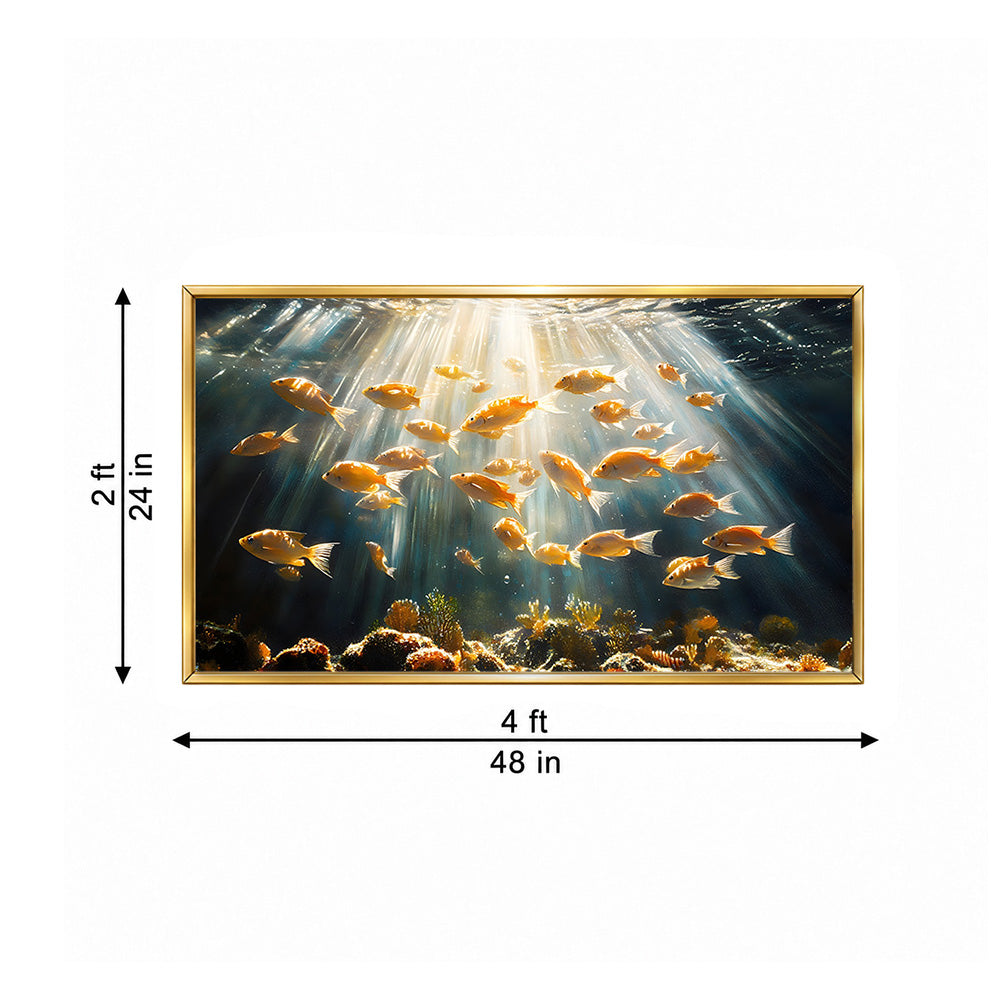 Underwater Fish School Wall Painting | Canvas Wall Art for Living Room, Bedroom & Office