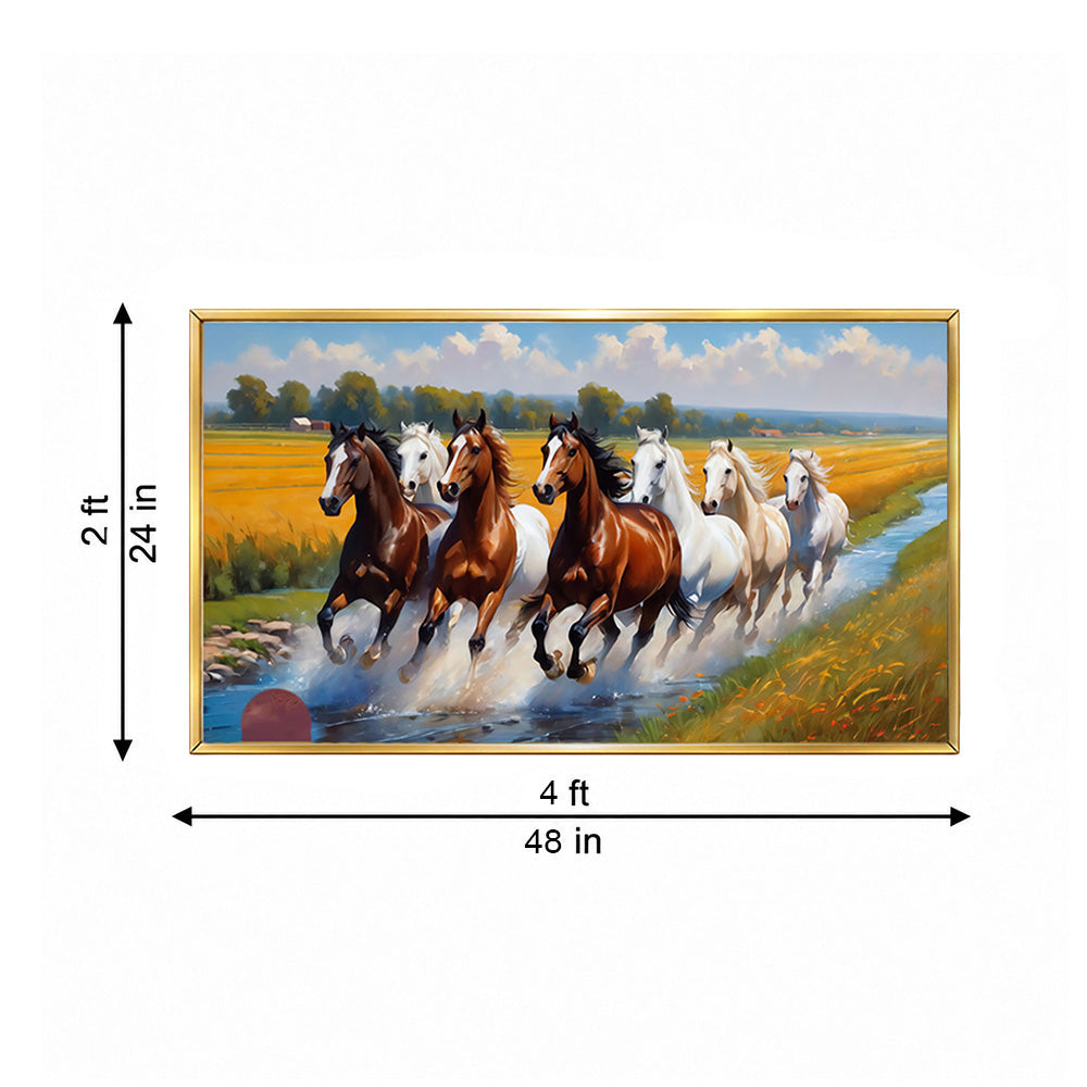 Sepia Homes Running Horses Landscape Wall Painting | Canvas Wall Art for Living Room, Bedroom & Office