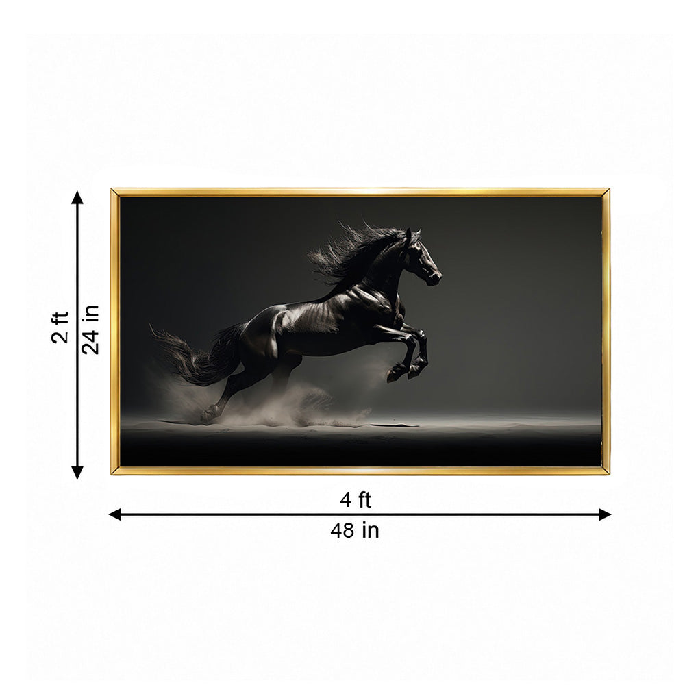 Black Running Horse Wall Painting | Canvas Wall Art for Living Room, Bedroom & Office