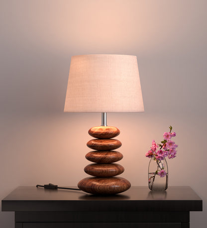 Wooden Pebble Table Lamp (18") – Cream Jute Shade