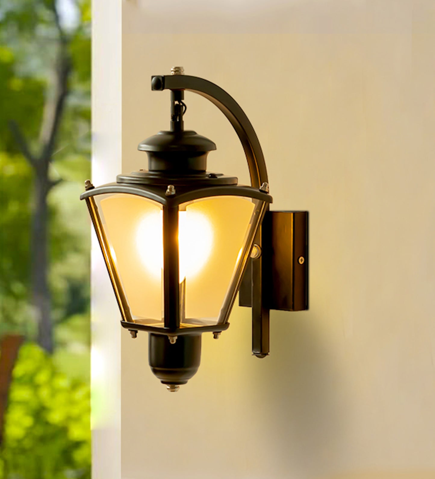 Black Waterproof Lantern Wall Light
