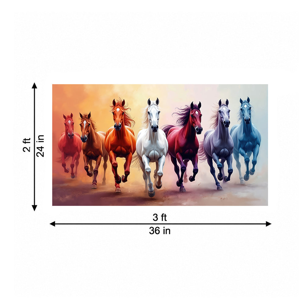 Colorful Seven Horses Wall Painting | Canvas Wall Art for Living Room, Bedroom & Office