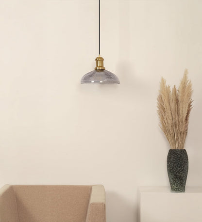 Ribbed Grey Luster Glass Pendant