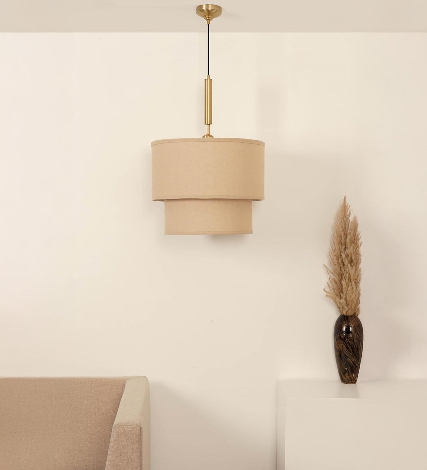 Double Decker Pendant with Beige Shade