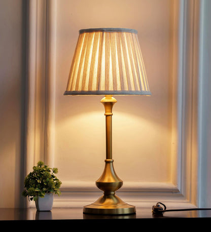 Antique Gold Brass Table Lamp (22") – Pleated 10" Shade