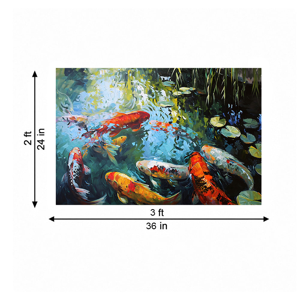 Koi Pond Nature Wall Painting | Canvas Wall Art for Living Room, Bedroom & Office