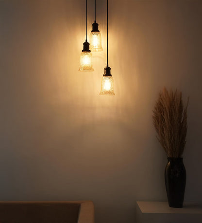 Black Triple Pendant with Crackled Golden Glass
