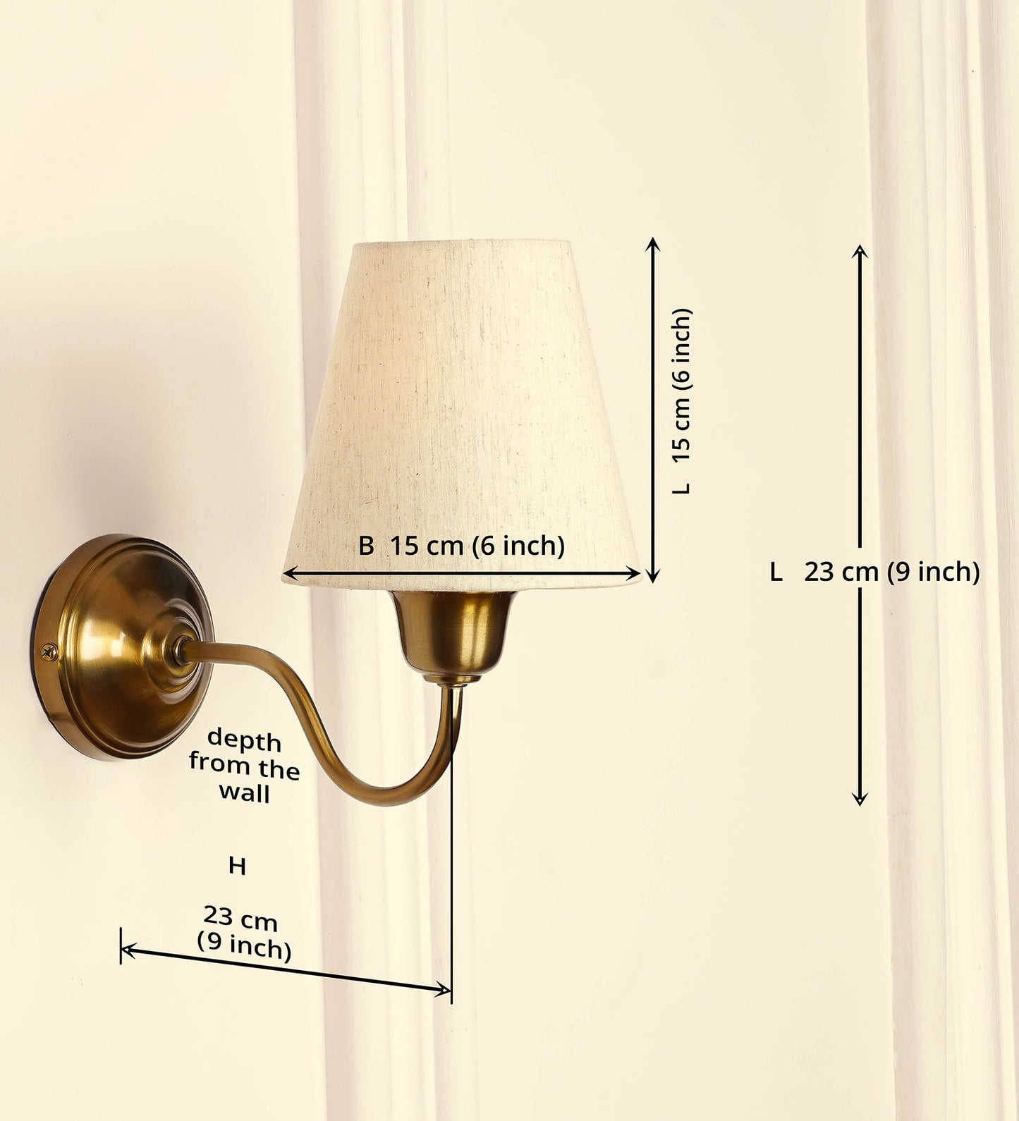 Curved Wall Lamp with Off White Fabric Shade