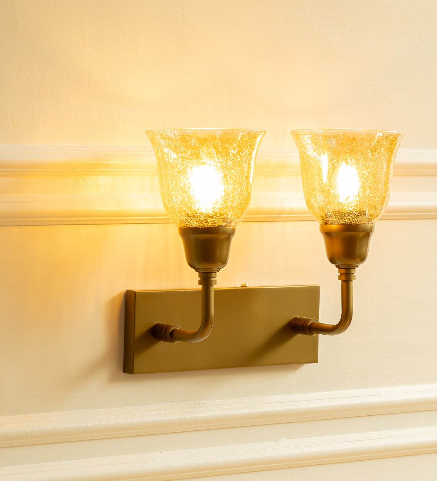 Double Elbow Wall Lamp with Crackled Cup Glass