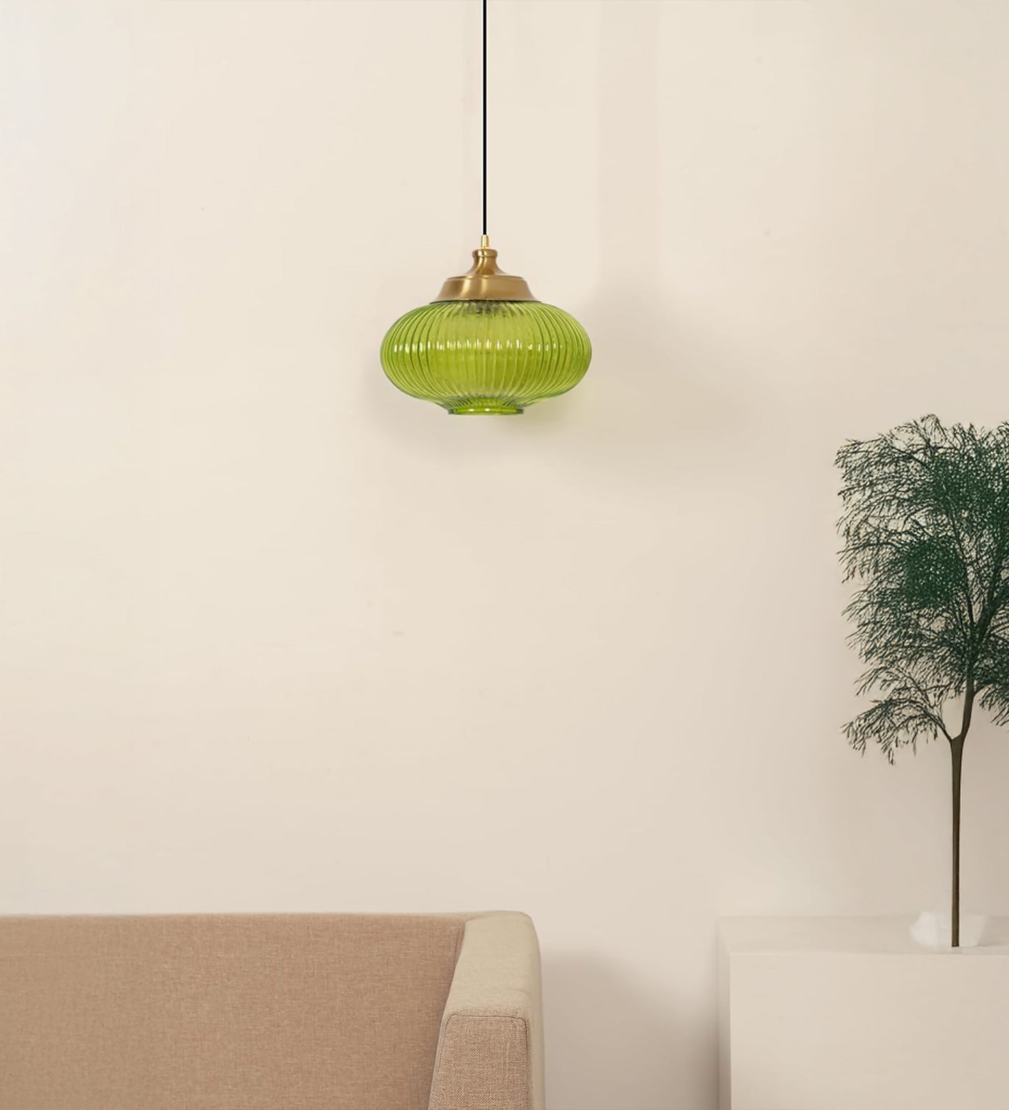 Ribbed Melon Green Glass Pendant