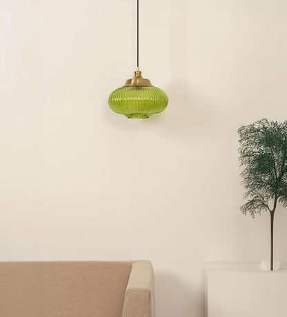 Ribbed Melon Green Glass Pendant
