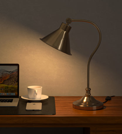 Curved Study Desk Lamp, Antique Brass – Adjustable Head