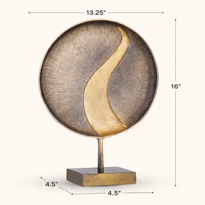 Aureva Radiant Disc Abstract Aluminum Sculpture – Modern Gold & Silver Tabletop Art