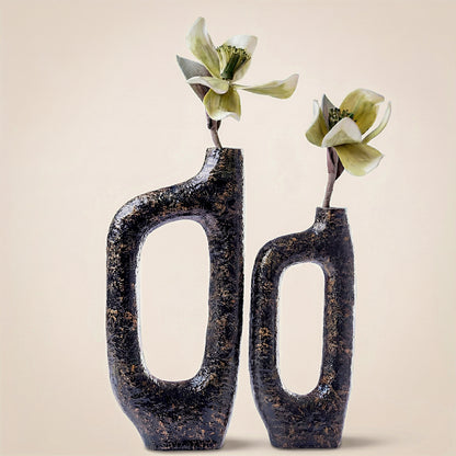Bugle Back Sculptural Aluminum Vase Set – Textured Decorative Vases (Set of 2)