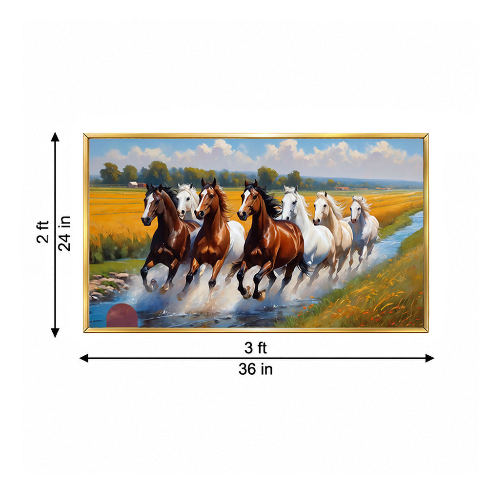 Sepia Homes Running Horses Landscape Wall Painting | Canvas Wall Art for Living Room, Bedroom & Office