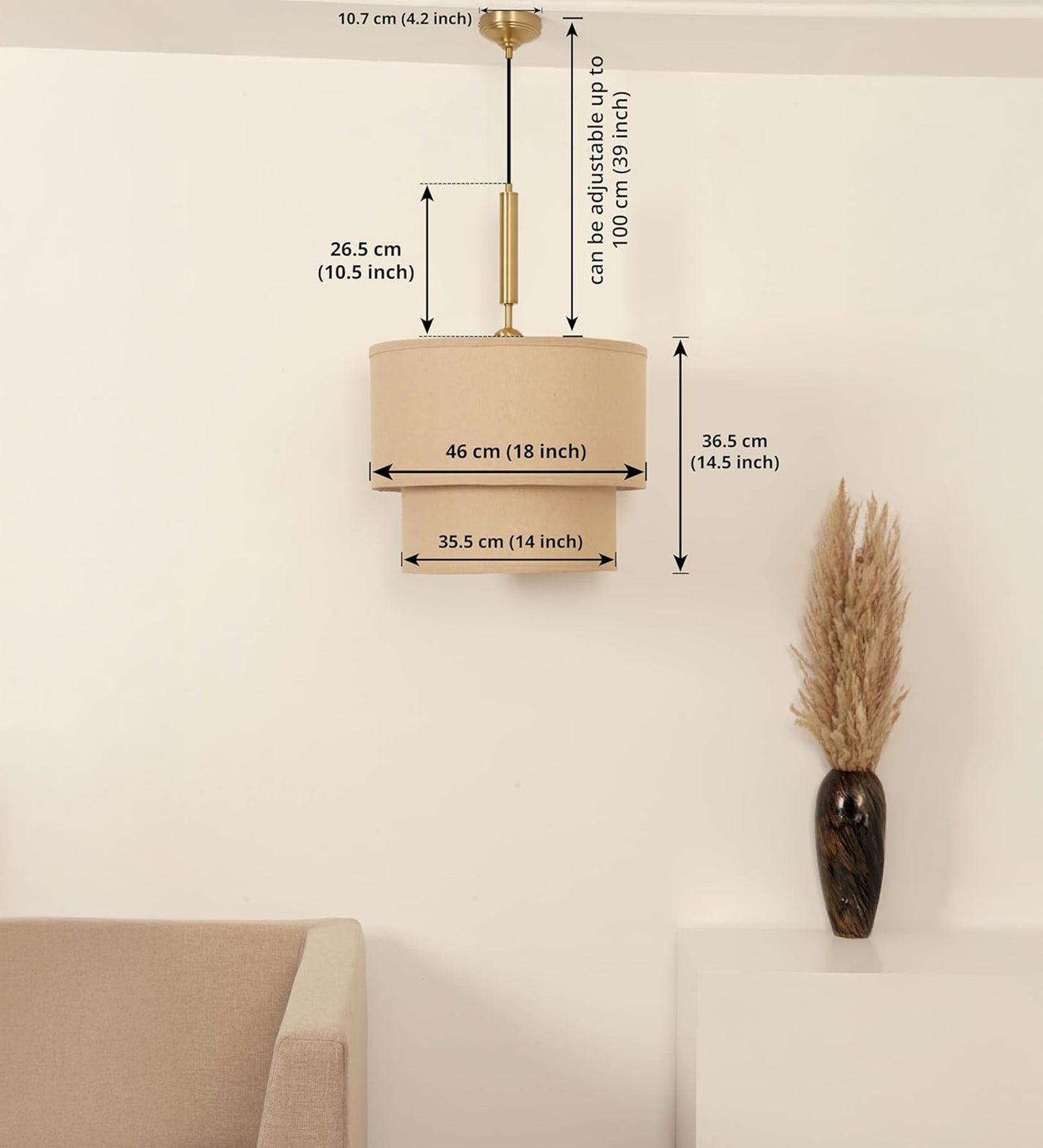 Double Decker Pendant with Beige Shade