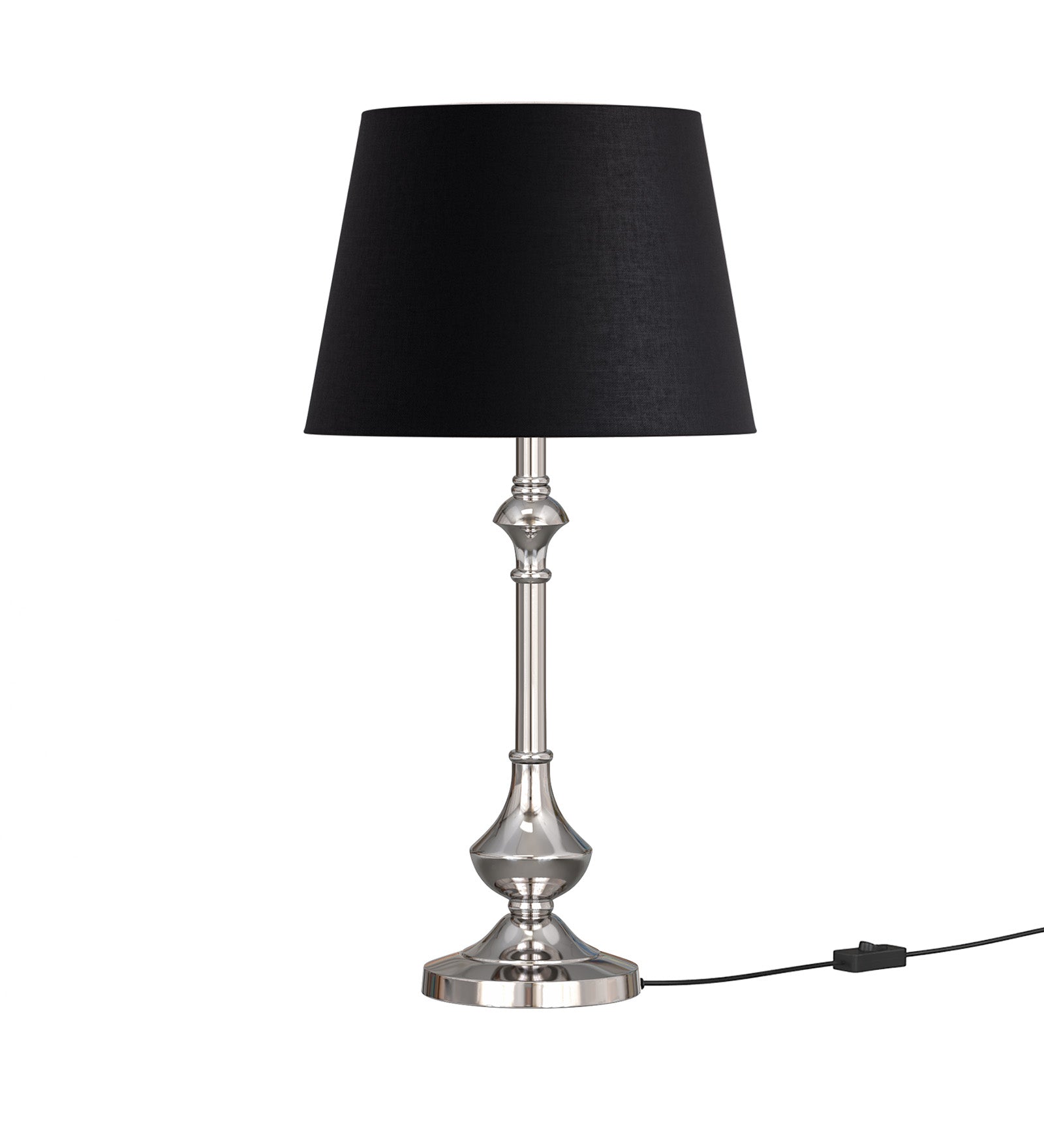 Nickel Silver Finish Aluminium Table Lamp 22 Inches Height with Black 10 inches Diameter Lampshade