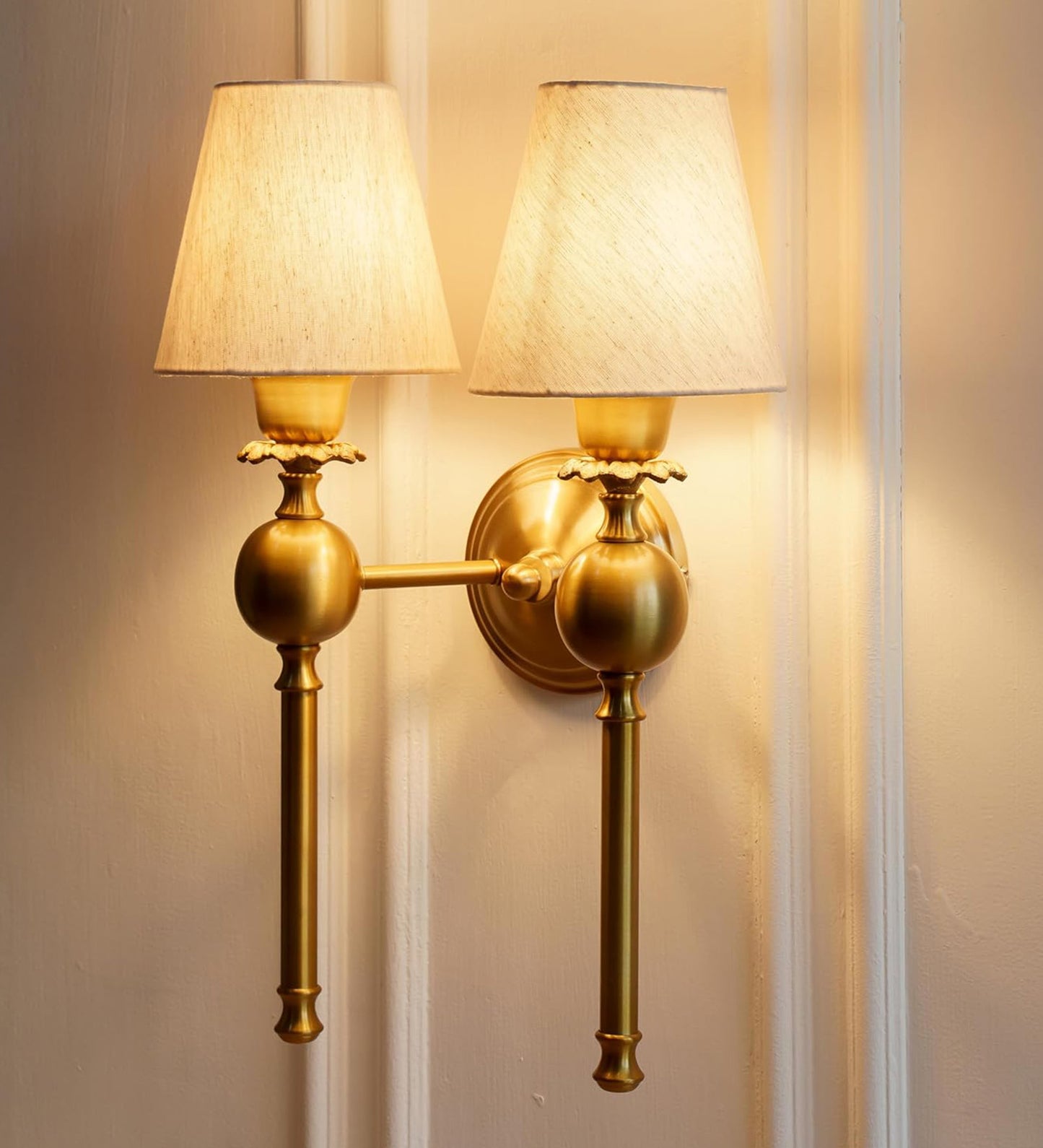 Double Ball Wall Lamp with Off White Shade