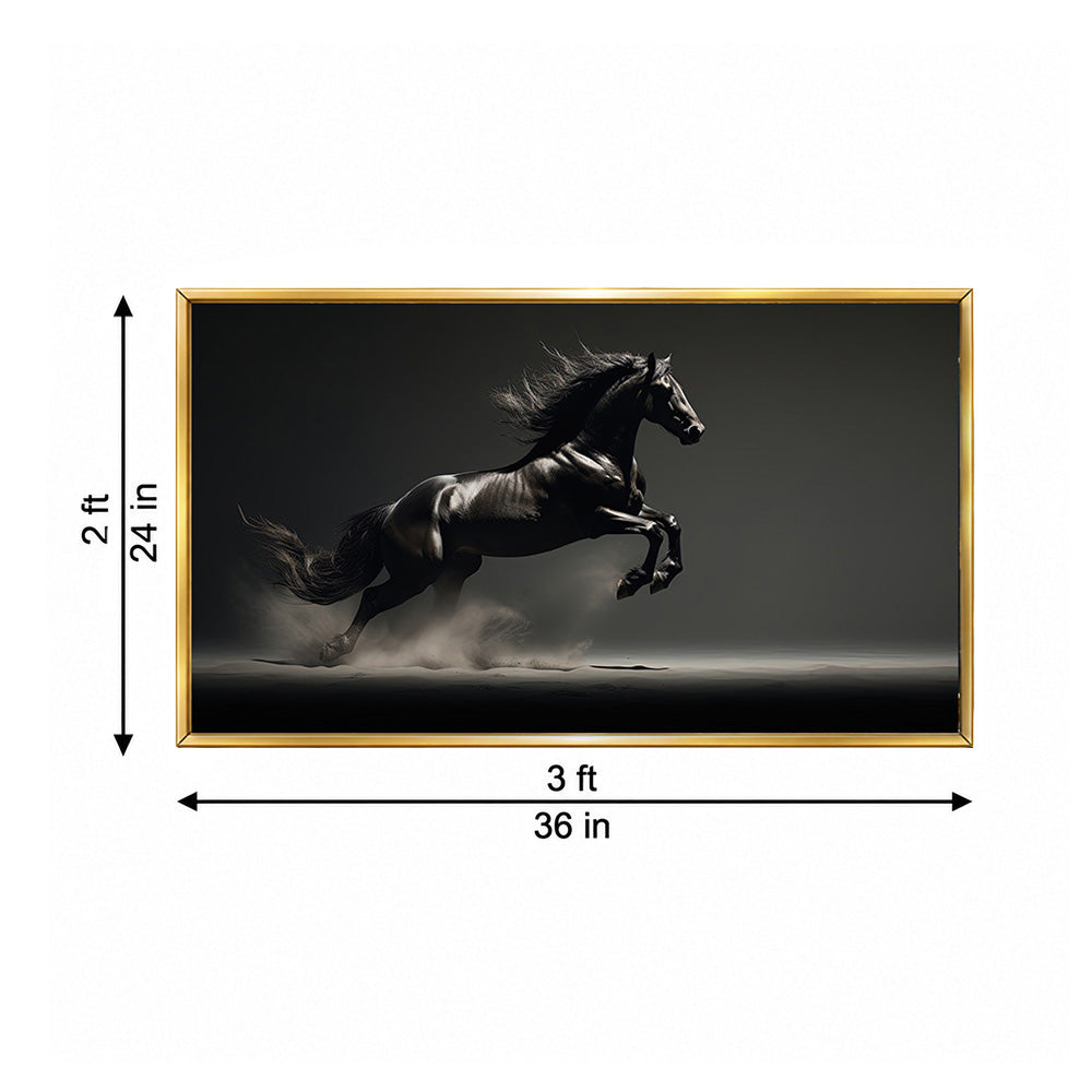 Black Running Horse Wall Painting | Canvas Wall Art for Living Room, Bedroom & Office