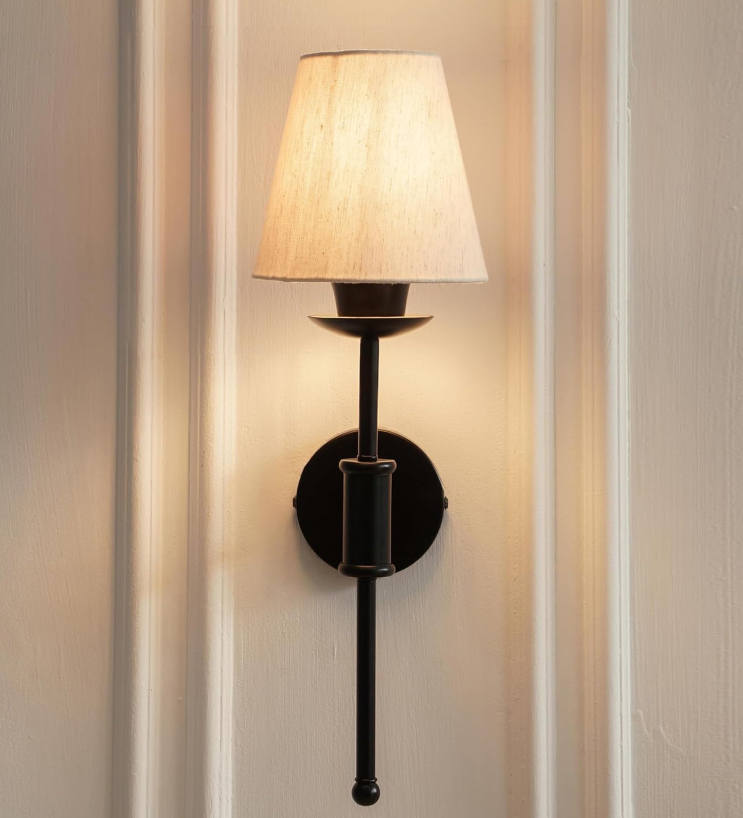 Black Spacer Wall Lamp with Off White Fabric Shade