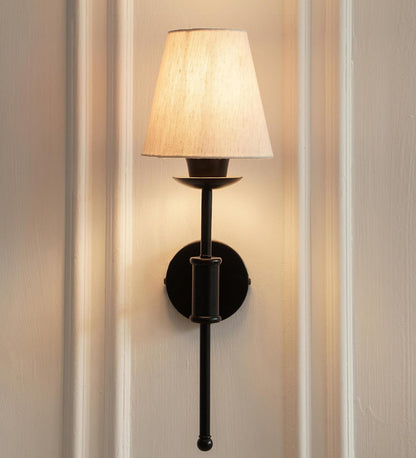 Black Spacer Wall Lamp with Off White Fabric Shade
