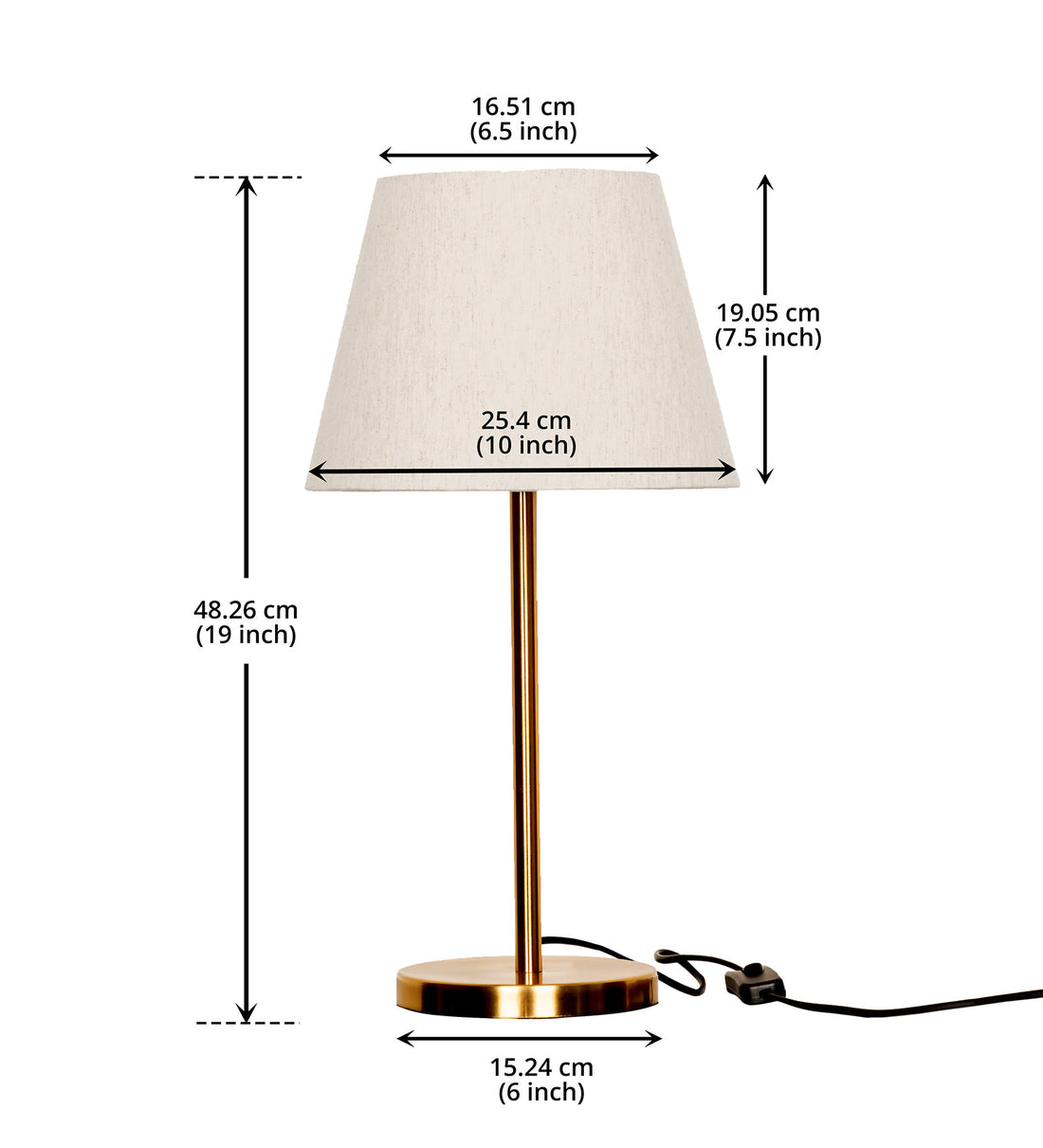 Table Lamp Antique Brass Finish 19 inches Height with 10" Bottom Diamater Off White Tapered Lampshade