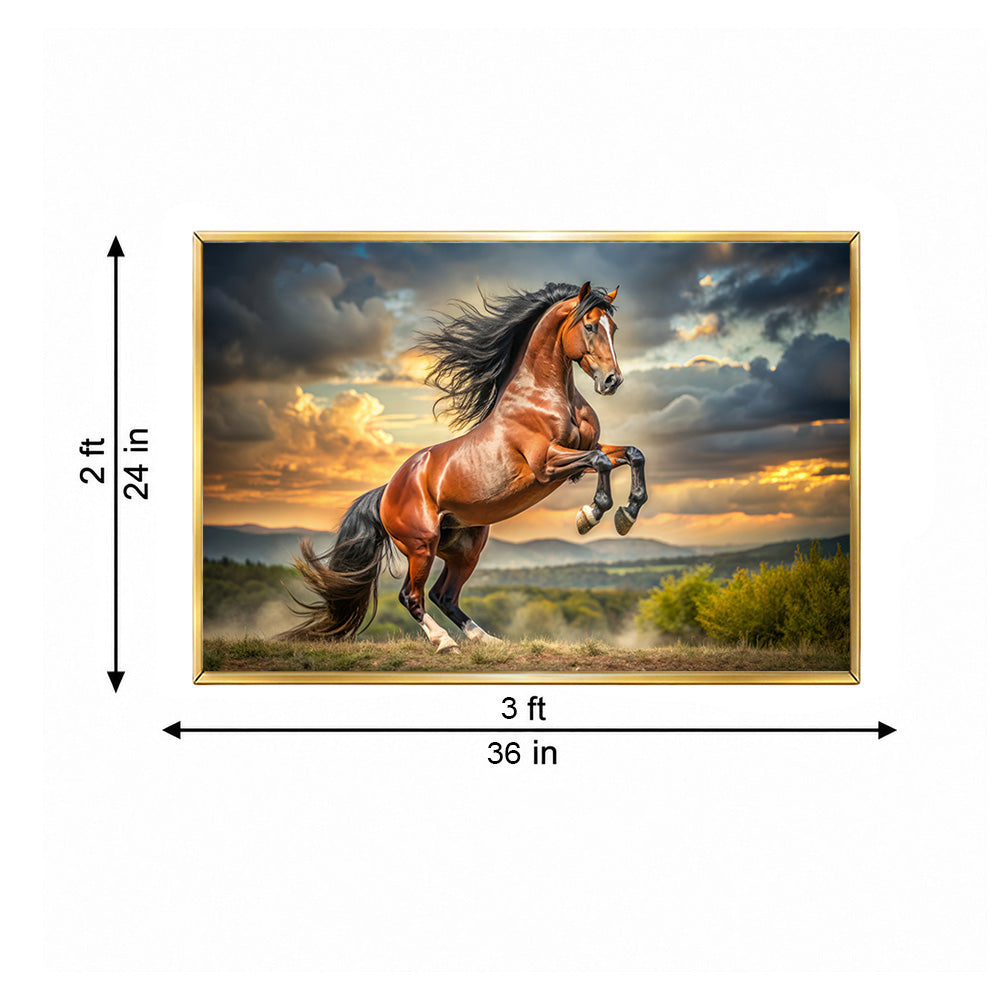 Majestic Brown Horse Wall Painting | Canvas Wall Art for Living Room, Bedroom & Office