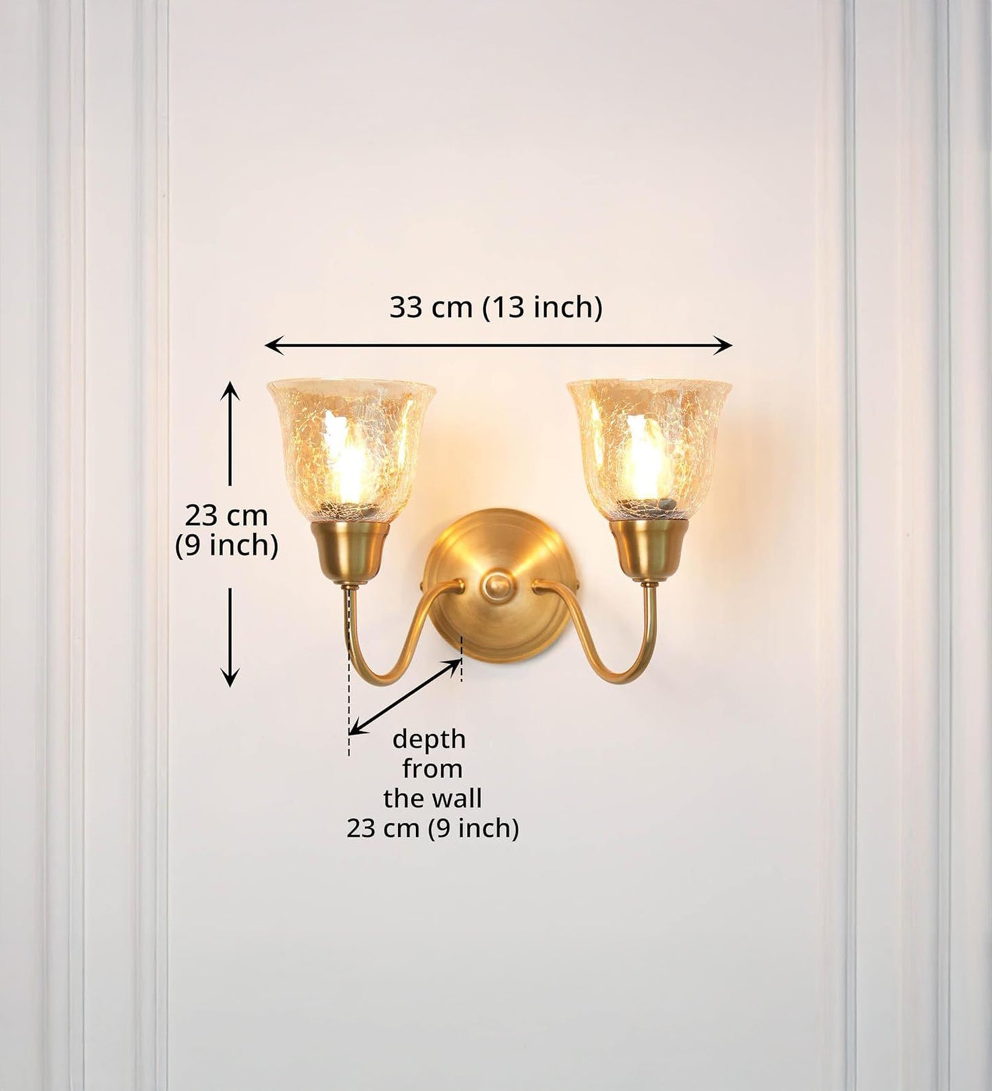 Double Curved Wall Lamp with Crackled Cup Glass