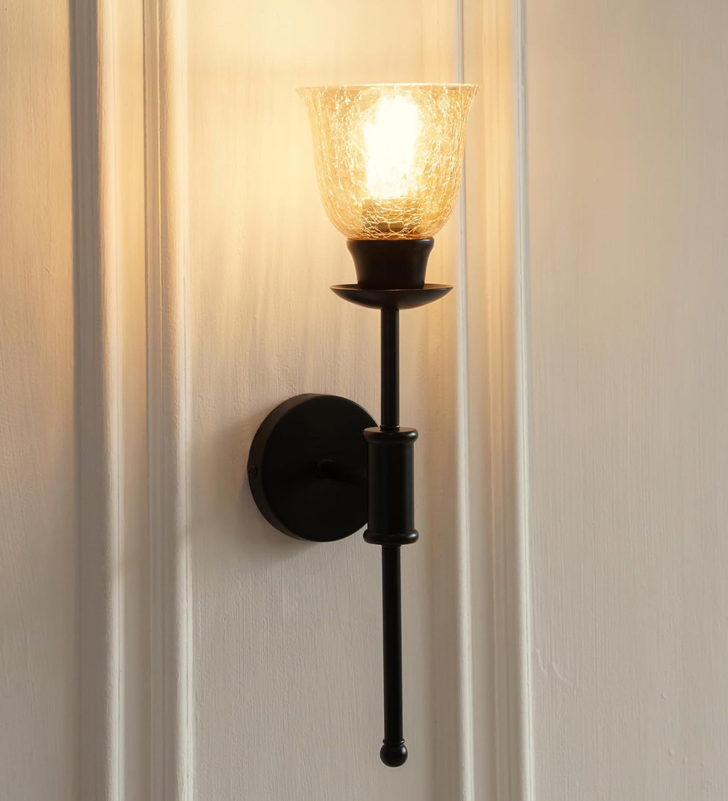 Black Spacer Wall Lamp with Crackled Cup Glass
