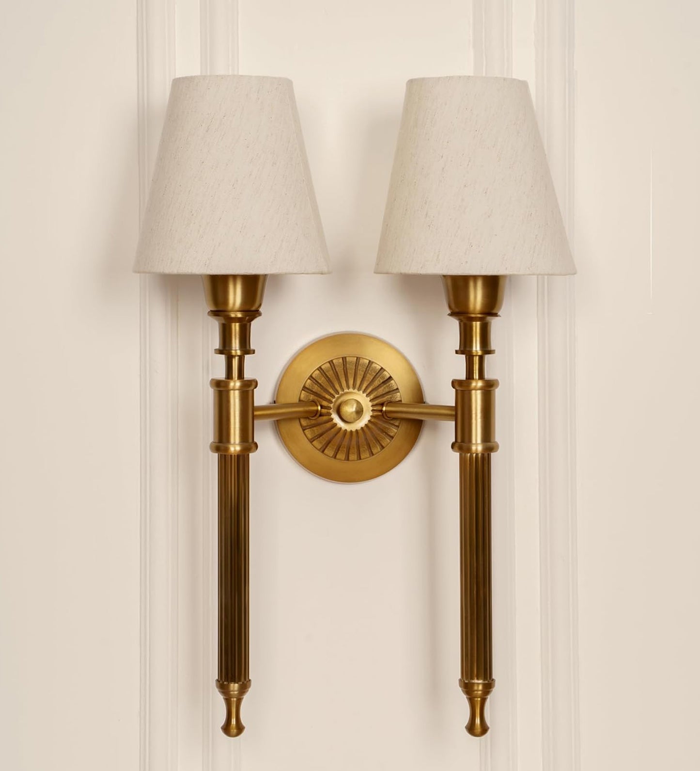 Double Corrugated Wall Lamp with Off White Shade