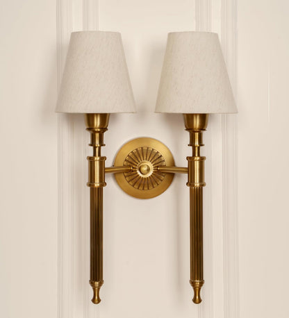 Double Corrugated Wall Lamp with Off White Shade