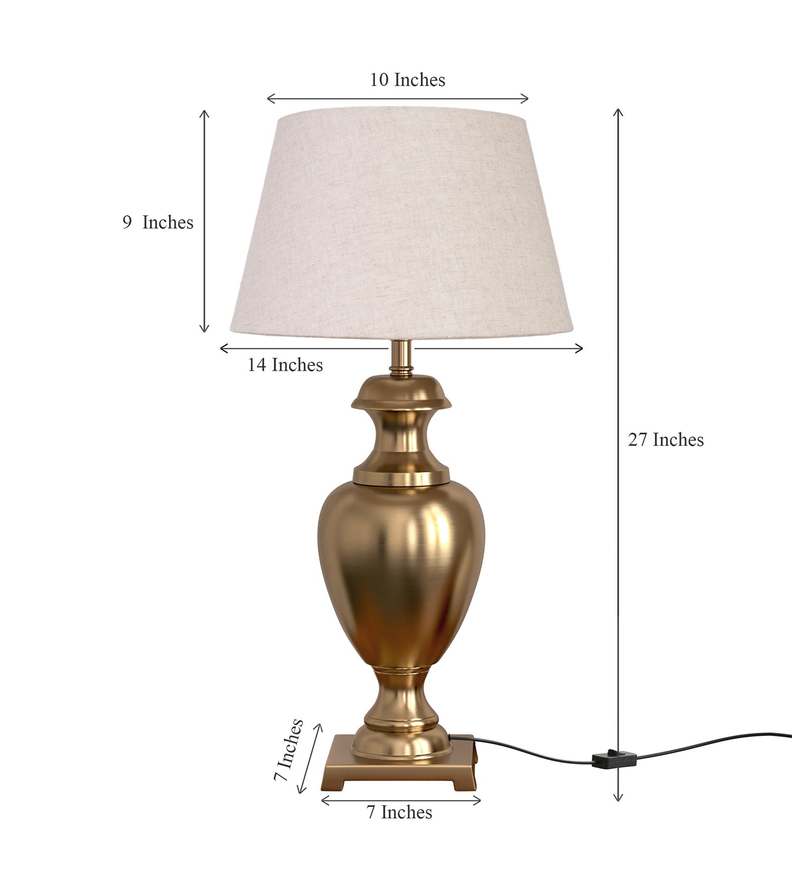 Royal Brass Antique Gold Finish Trophy Table Lamp 27 Inches Height With Off White 14 Inches Diameter Lampshade
