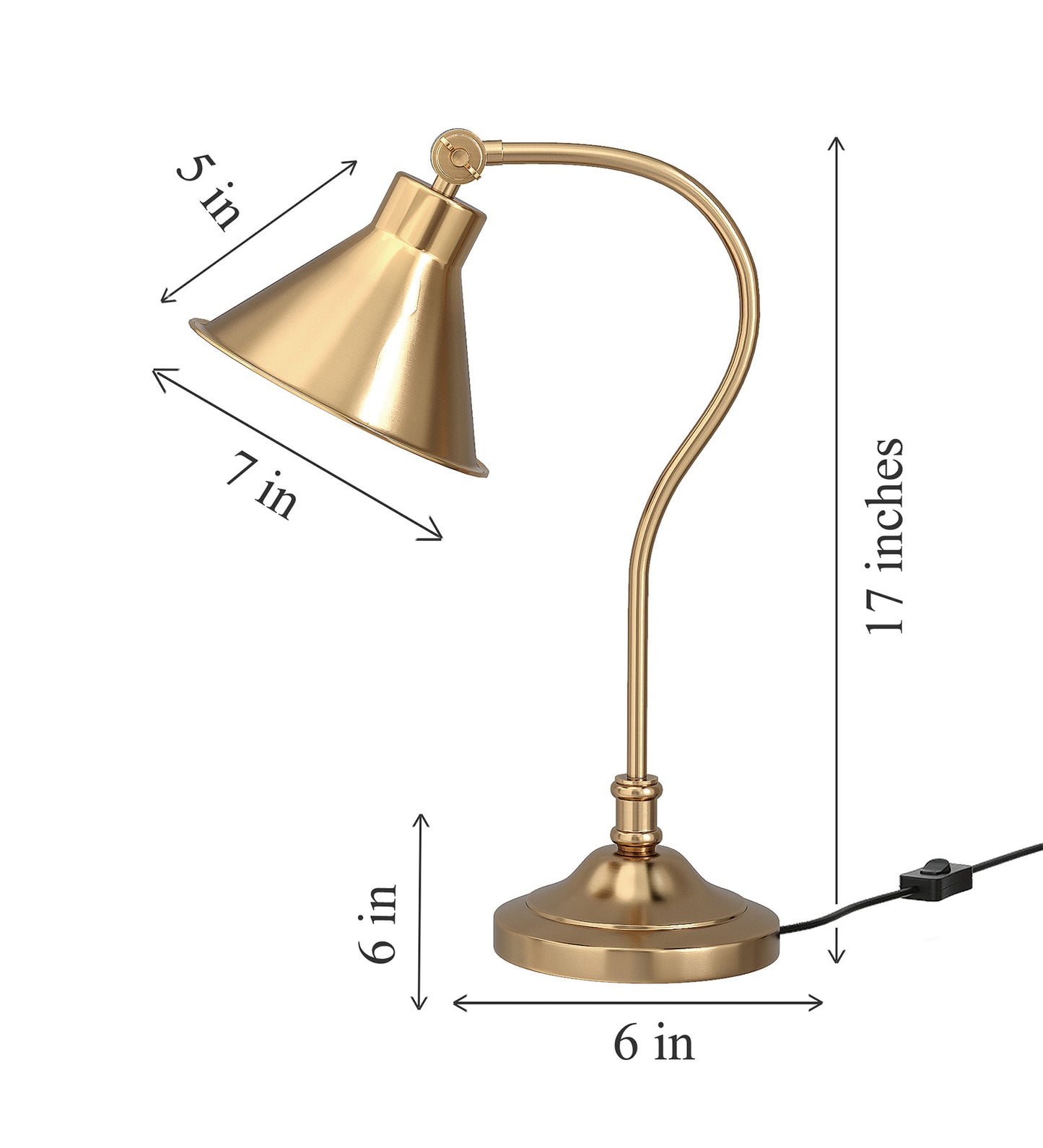 Curved Study Desk Lamp, Antique Brass – Adjustable Head