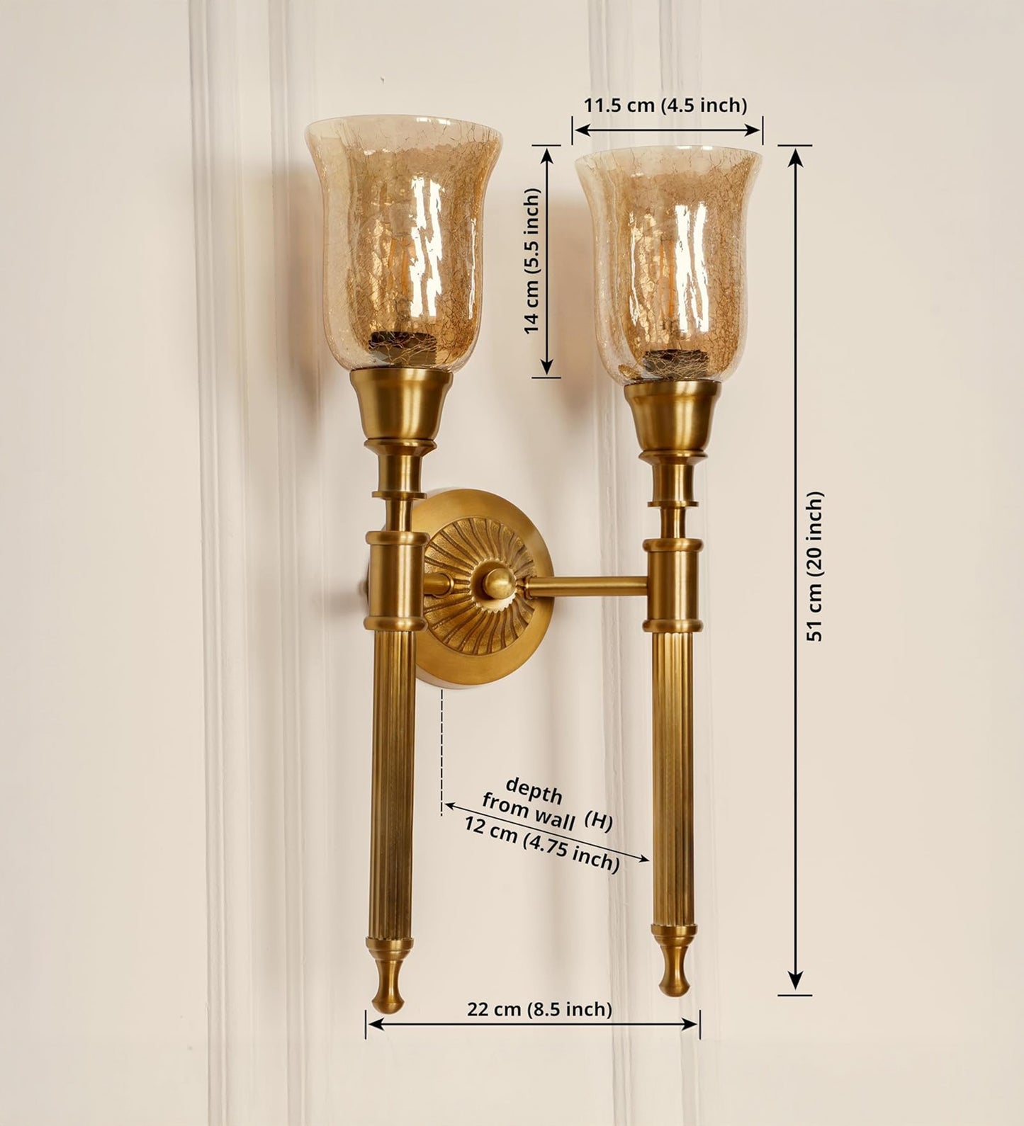 Double Corrugated Wall Lamp with Crackled Glass