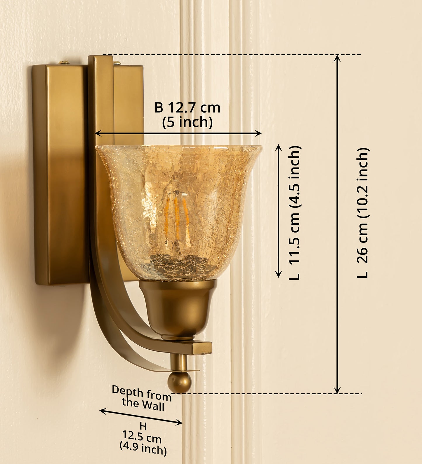 J Wall Lamp with Crackled Cup Glass